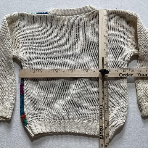 Vintage 80s Sweater Youth Medium 5/6 Girls Multicolor Abstract Patchwork Knit - Picture 5 of 6