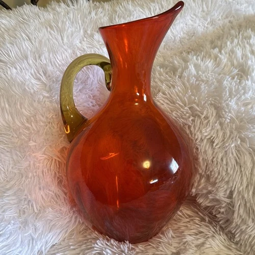 Blenko Glass Style Pitcher Red Amberina 10 Inch # 5744
