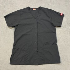 Dickies Everyday Black Snap Front Short Sleeve Medical Scrub Top Women's Size XS