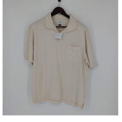 American Eagle Outfitters Men's L Polo Shirt Beige Relaxed Fit Short Sleeve Poc 