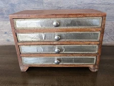 Handcrafted Wood & Metal 4-Drawer Jewelry / Trinket Chest – Boho India Box 8”