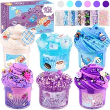 6 Pack Snacks Slime Kit for KidsCloud Butter Clear Slimes, Blue Purple Snac...