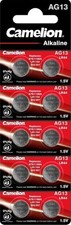 50 x Camelion AG13 alkaline button cell 1.5V battery LR44 LR1154 357 5 x 10 ...