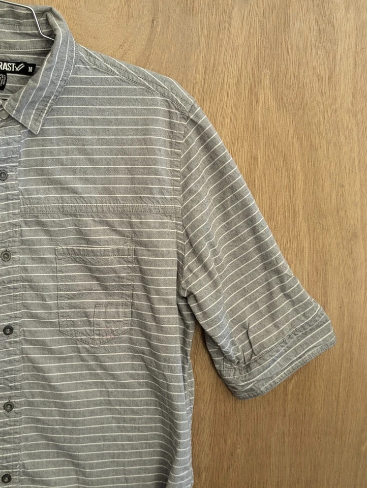 william rast button up shirt mens size M short sleeve collard striped gray - Image 3 of 4
