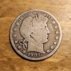 1907 Barber Half Dollar D Mint Mark Silver Circulated US Coin