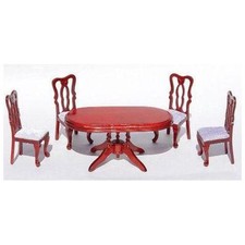 Deluxe Oval Table & 4 Chairs Dark Mahogany Wood for 1:12 Dolls House Dining Room