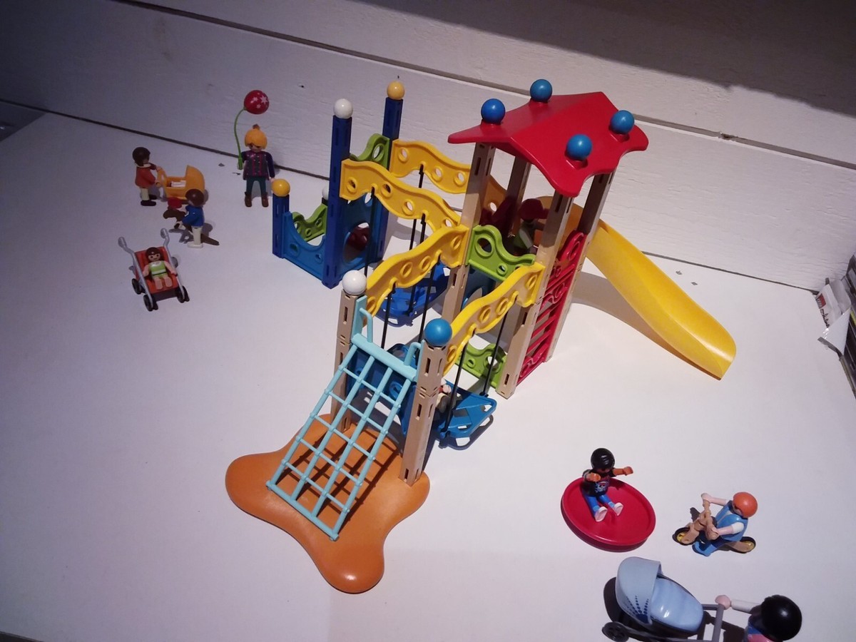 Lot Playmobil Parc De Jeux / École - Toboggan, Balançoire, Camping - Occasion Bon État