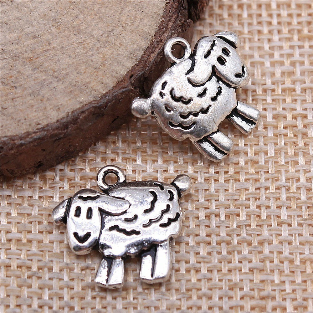 20pcs Mini Antique Cute Sheep Pendant Silver Animal Shape Dangle