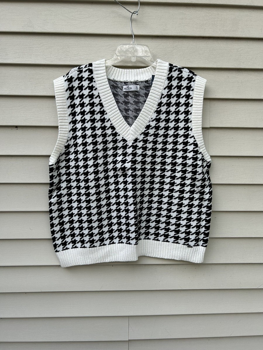 Hollister Sweater Women White Black Vest Pullover Cropped Knit