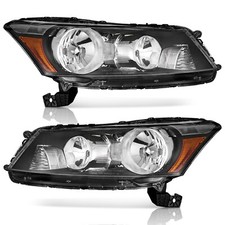 Weelmoto Pair Headlights For 2008-2012 Honda Accord Sedan 4-door Black Headlamps