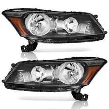 WEELMOTO Pair Headlights For 2008-2012 Honda Accord Sedan 4-Door Black Headlamps