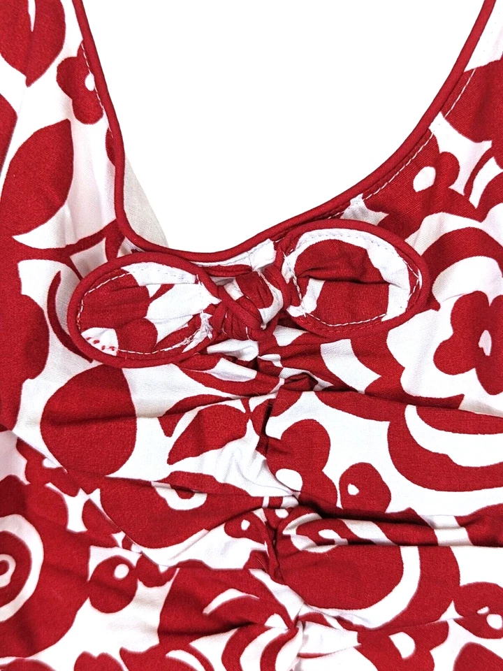 Gymboree Parisian Afternoon Red White Floral Ruche Shirred Romper Girls size 5 T - Image 4 of 4