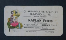 Business card KAPLAN TSF RADIO DREUX calendar 1931 visit card