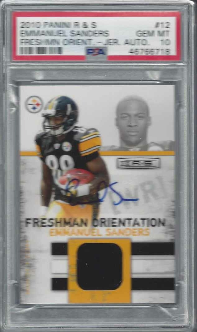 Emmanuel Sanders Panini Rookies & Stars Freshman Orientation Jersey #12 Autograph