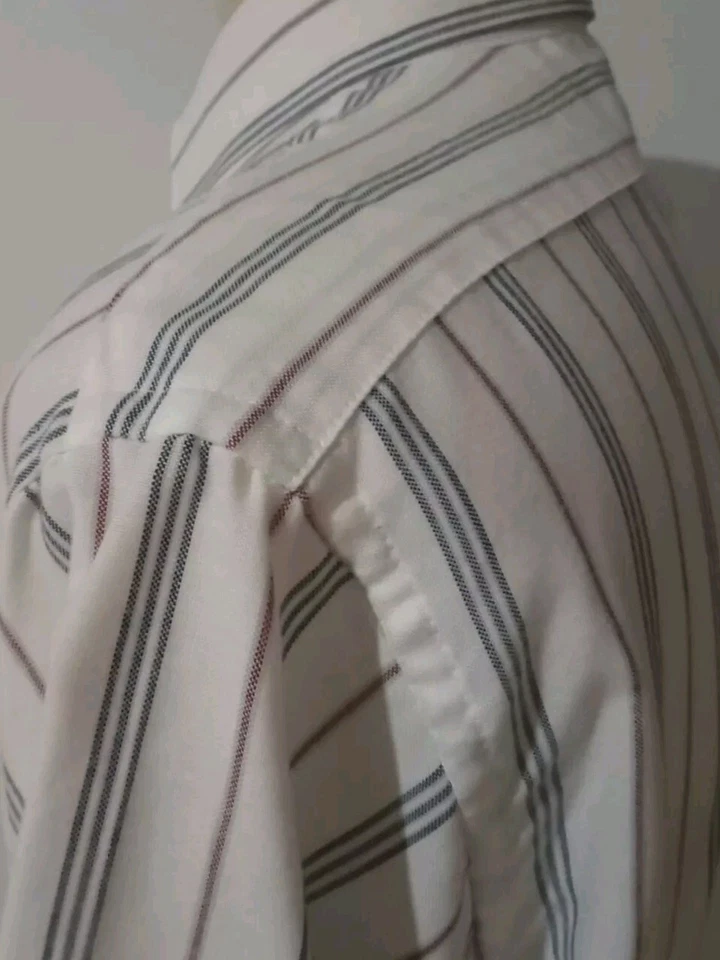 Camisa de vestir DAVID TAYLOR para hombre 17,5 blanca a rayas manga corta bolsillo vintage Foto 3 de 4
