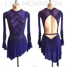 Figure Skating Costume Rhinestone Long Sleeve Competition Skating Dress for Girl