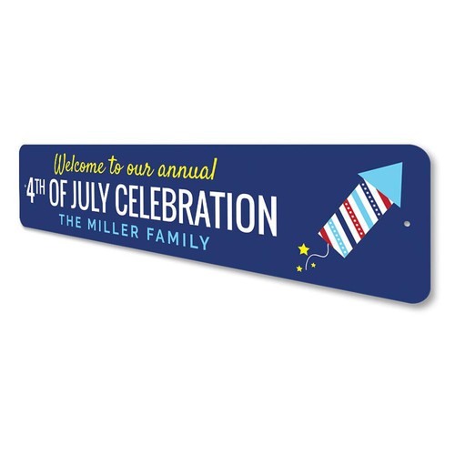Welcome Annual 4th Of July Celebration Sign Family Name Metal Wall Decor - Picture 4 of 4