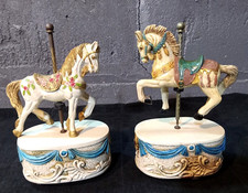 2 Asahi Toy Land 8" Carousel Horses Windup Music Boxes Made Of Resin