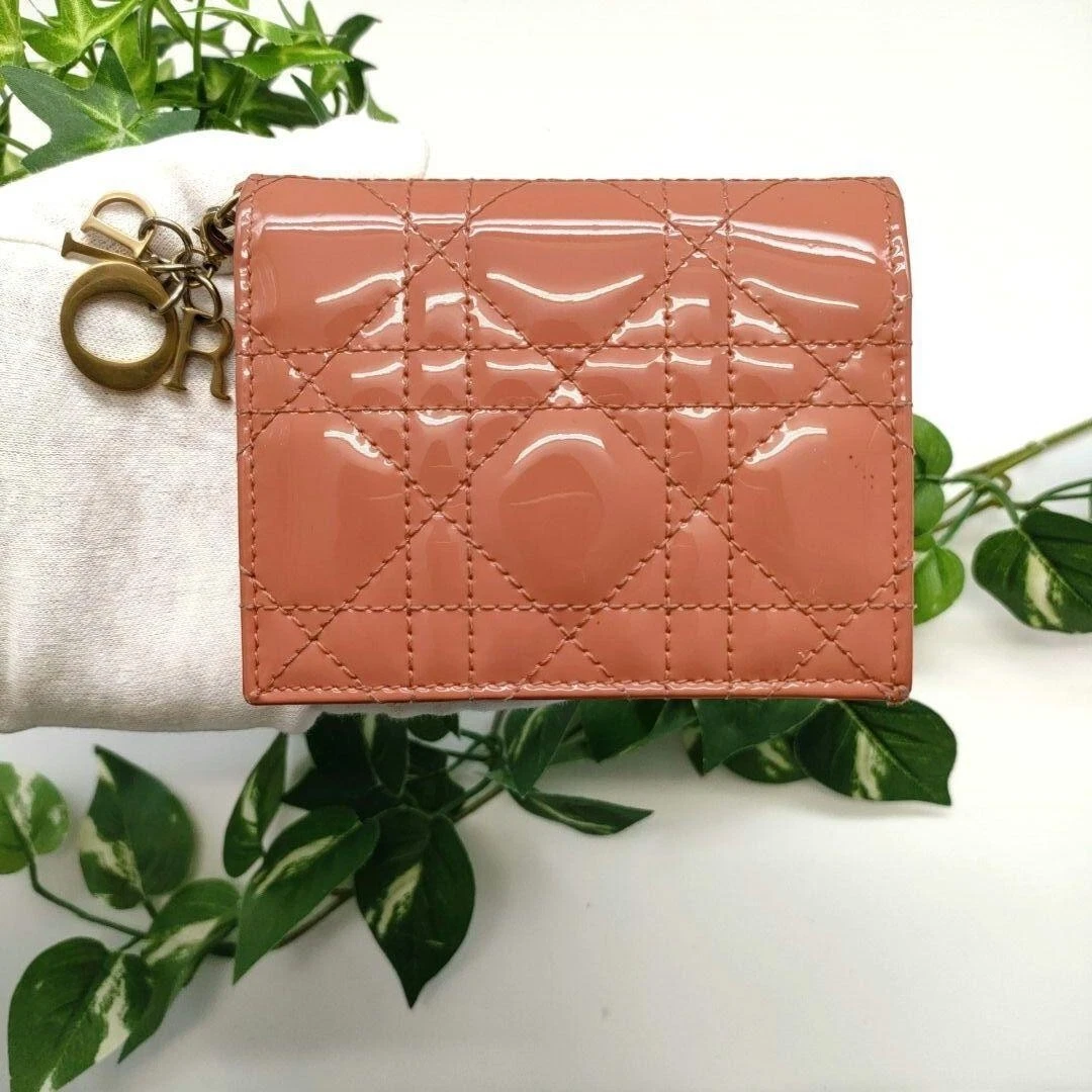 Portefeuille DIOR Gardenia en cannage cuir verni rose