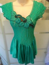 NWOT VTG Emerald Green Cinema Etoile USA Satin Lace Teddy w/ Panties - Petite