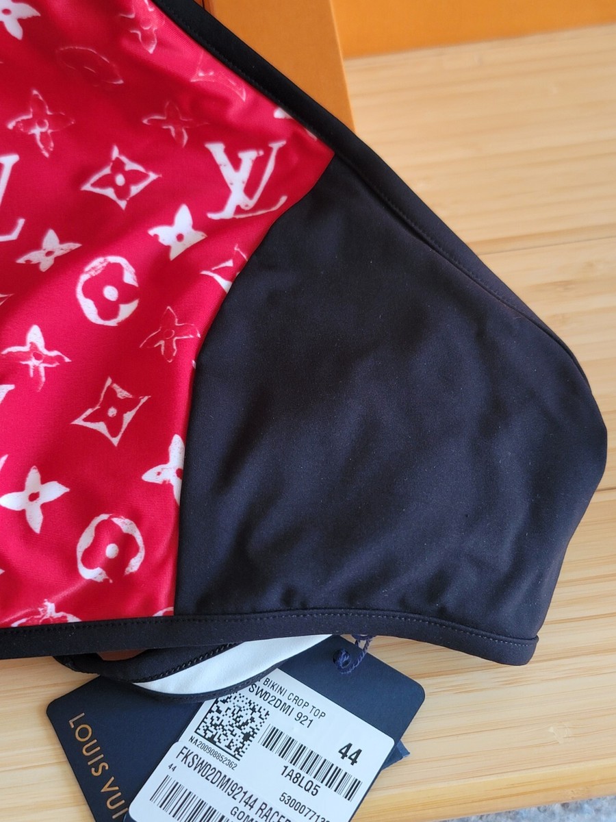 LOUIS VUITTON SWIM TOP RACERBACK BLACK RED CROP TOP BIKINI SIZE 44