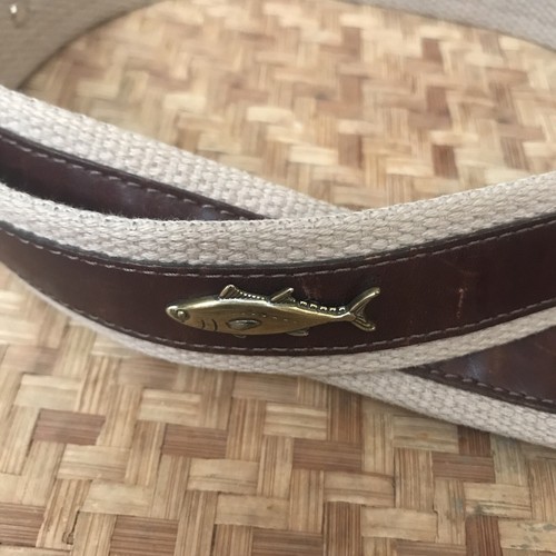 Brighton Belt Brass Fish Embellished Leather Trim Woven Cotton Sz 40 - Picture 5 of 5