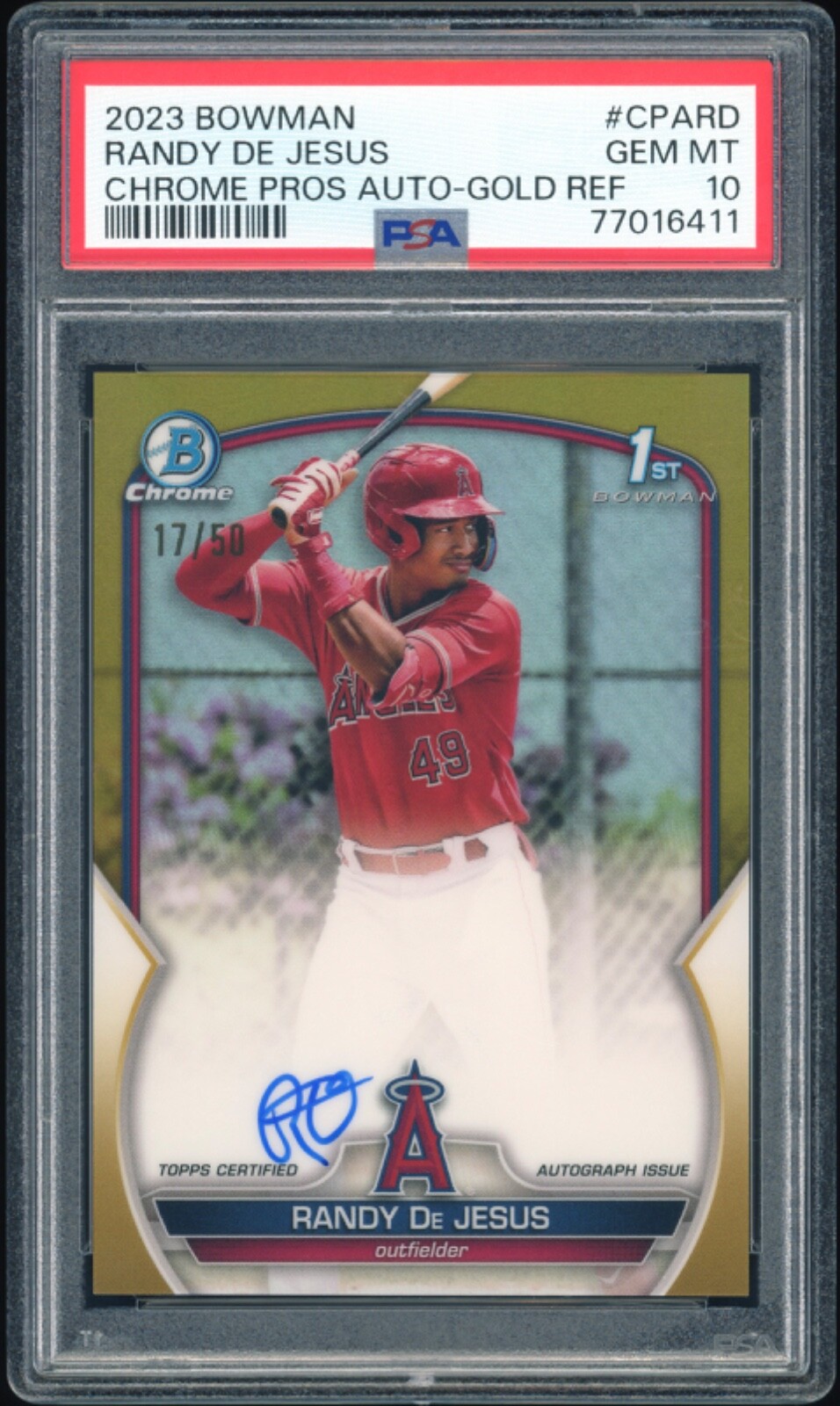 2023 Bowman Randy De Jesus Chrome Auto #CPA-RD Gold Refractor /50 PSA 10