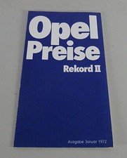 Price List Opel Rekord D incl. L / Coupé / Caravan / Delivery Van from 01/1972