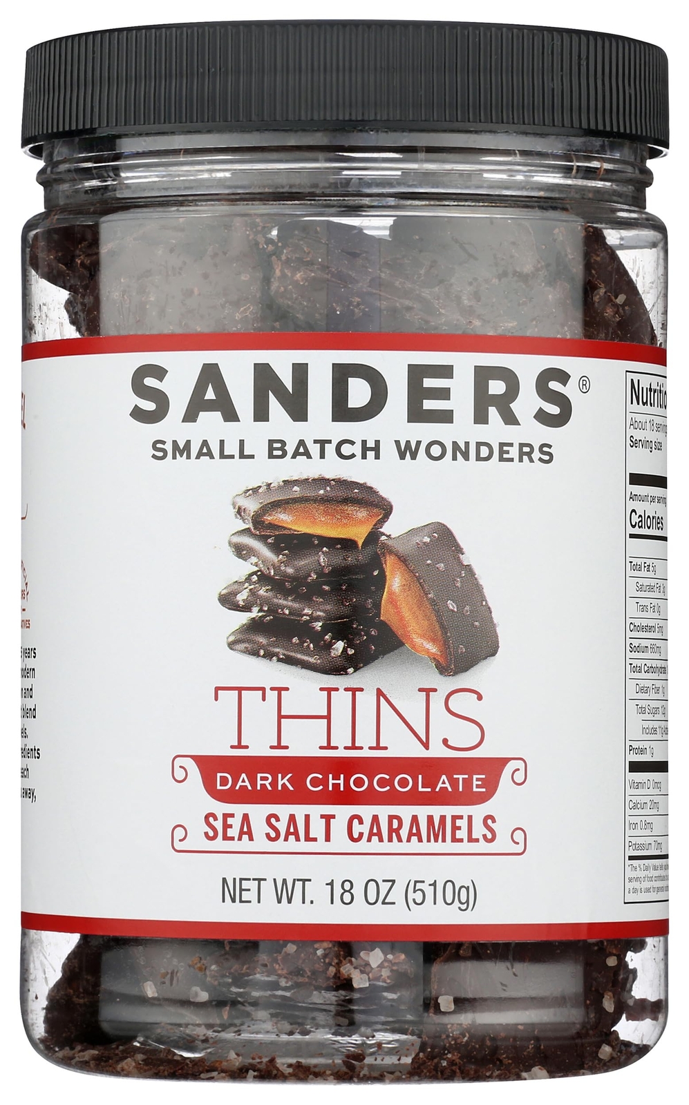 Sanders Dark Chocolate Sea Salt Caramel Thins, Kosher, 18 Ounce (Pack