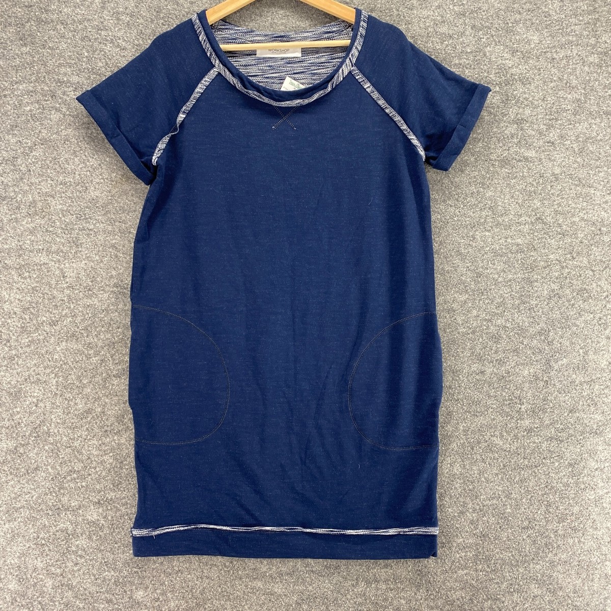 blue shift dress short sleeve Sail to Sable NAVY Metallic Tweed Short Sleeve Shift Dress NAVY / L / H2522
