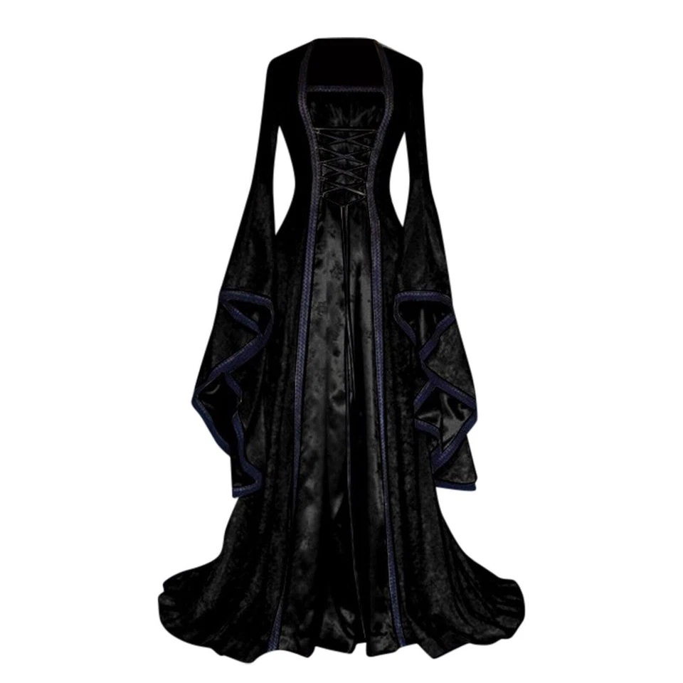 Women Victorian Renaissance Medieval Witch Fancy Dress Costume Party Long Dress - Image 3 of 4