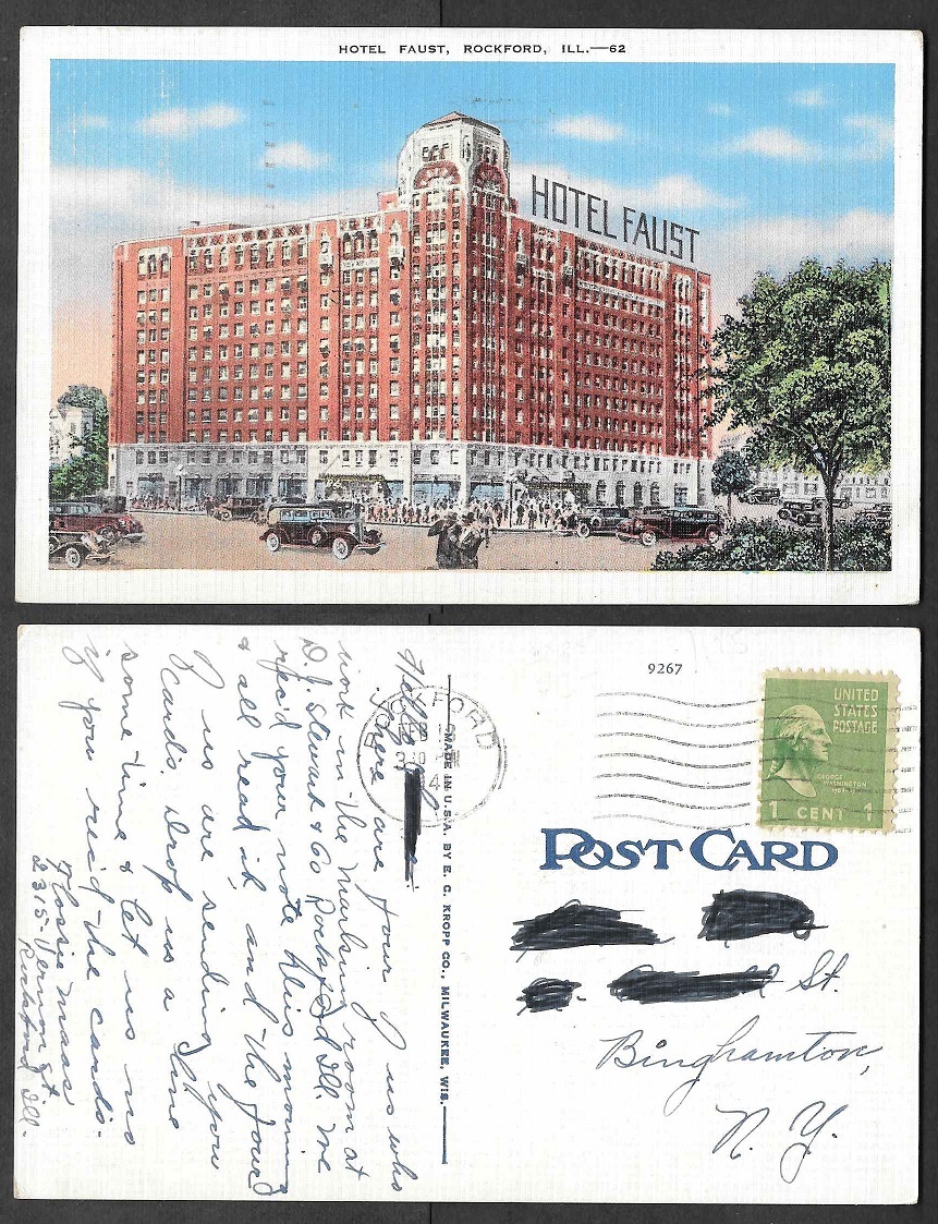 1941 Illinois Postcard Rockford Hotel Faust eBay
