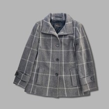 Womens Vintage Grey Check Patterned Fuchs Schmitt Wool Pea Coat Size 16