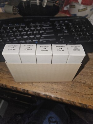 VINTAGE SLEEVE OF 5 NOS RAYTHEON JAN-5784WB SUB MINIATURE RADIO TUBES