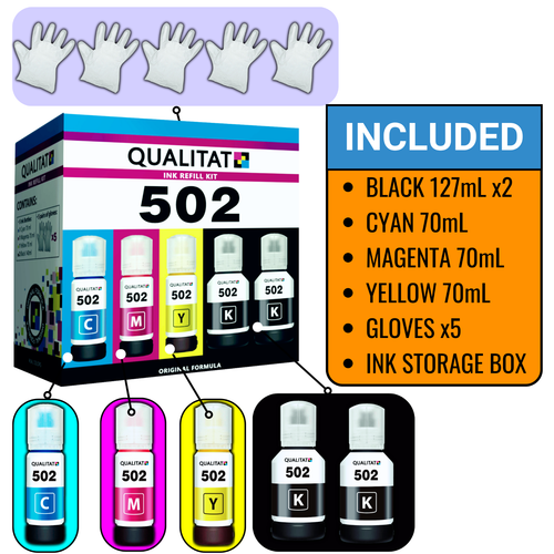 For Epson 502 Ink Refill Bottles 5 Bottle Kit (2-Black, Cyan, Magenta, Yellow) - Picture 2 of 7