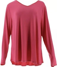 H by Halston Essentials V-Neck Long Sleeve Top Rose XL NEW A345773