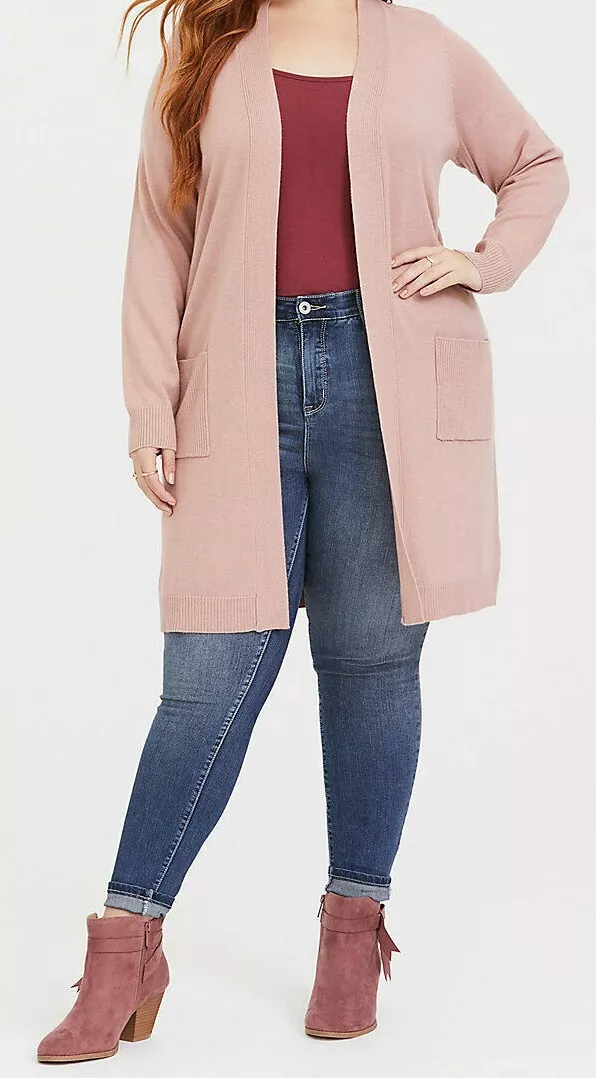 Torrid Rib Longline Pocket Cardigan Blush Pink 4X 42203