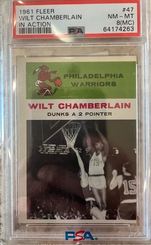 1961 Fleer Wilt Chamberlain Rookie Card #47 - Certified PSA 8 MC - Rare Grade!
