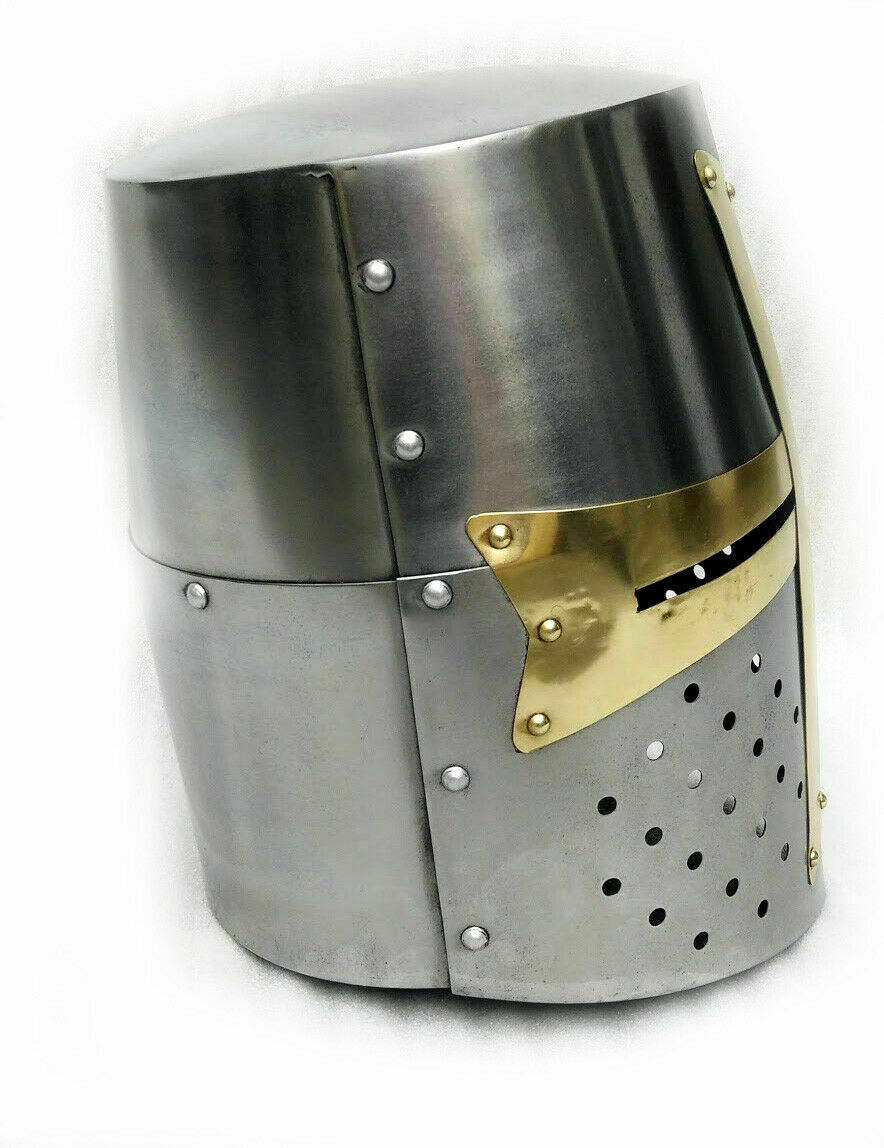 By The Sword - Black Great Helm with Brass Fleur de Lis