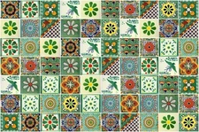 100 4x4  Mexican Tiles GREEN DESIGNS  Handmade Talavera Backsplash Handpainted