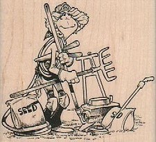 Happy Gardener 2 1/2 x 2 1/4" Rubber Stamp, Gardening Stamp