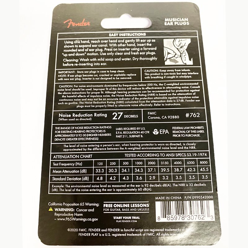 Hearing Protection Ear Plugs, Fender Musician series 885978307623 eBay