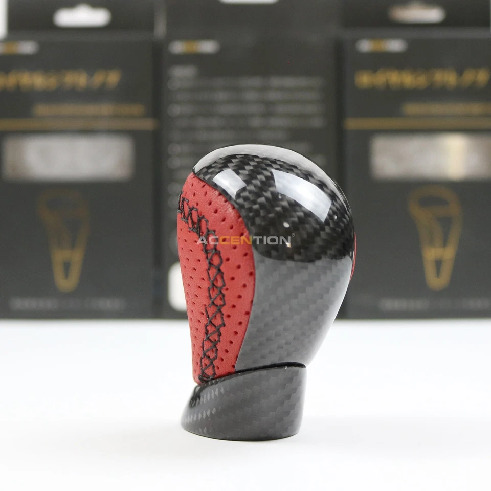 Perilla de cambio de marchas de cuero rojo de fibra de carbono para Lexus RC F GS F 2015-2021 Foto 3 de 4