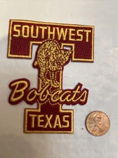 SOUTHWEST TEXAS STATE BOBCATS VINTAGE IRON ON PATCH  3.5” X 2.75”