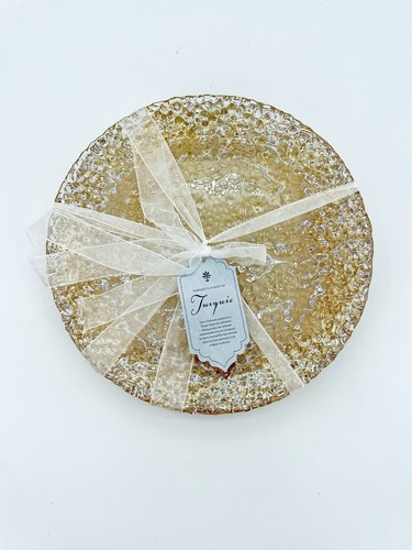 Turkish Glass Peach Pebbled 4 Plates Set Salad Dessert Clear Plates Set 8.2" NWT - Picture 5 of 12