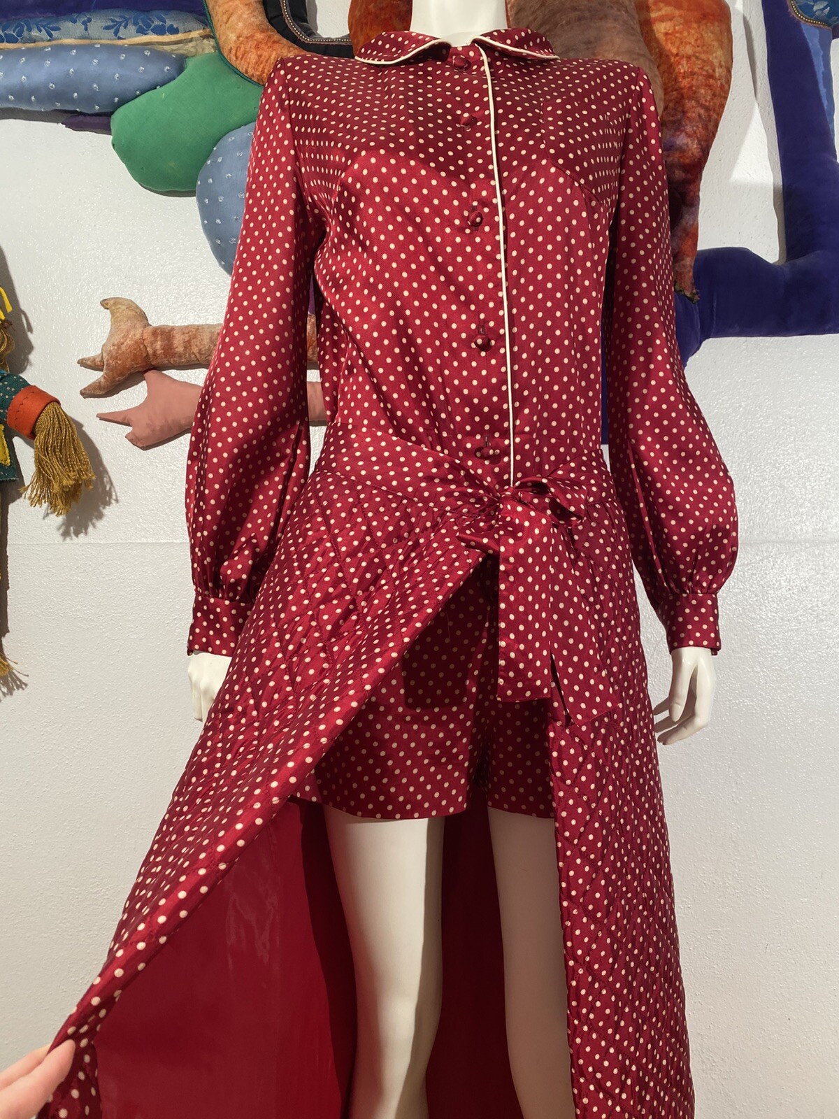 Vintage Romper & Quilted Skirt Set 1960s 1970s MR MORT Lounge Dress Pajamas S M-image