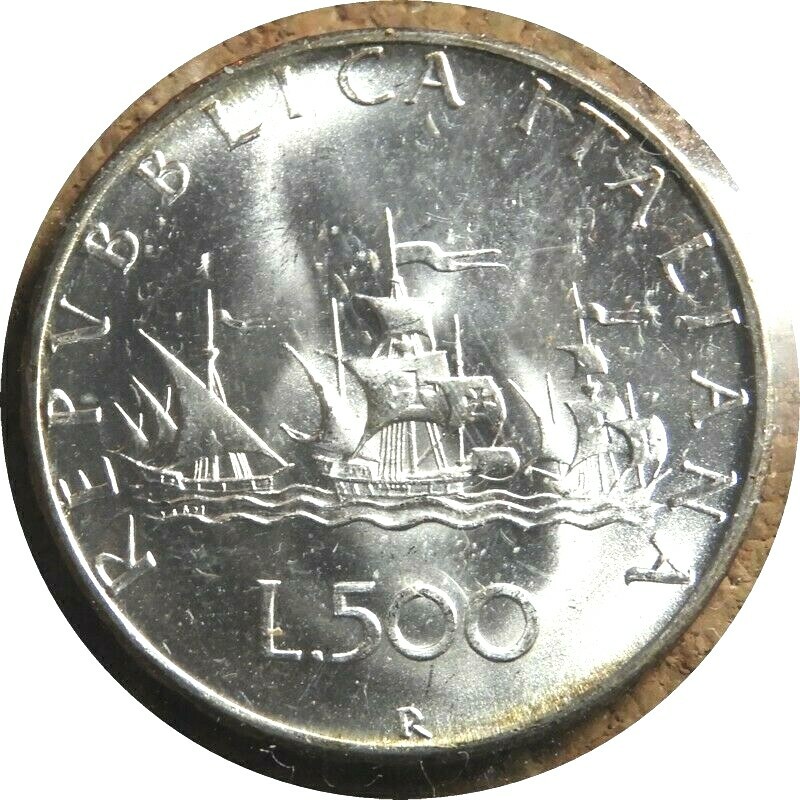 elf Italy 500 Lire 1966 Silver Columbus Ship 