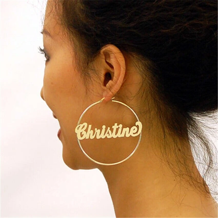 Custom Hoop Name Earrings Fashion Stainless Steel 70MM Diameter