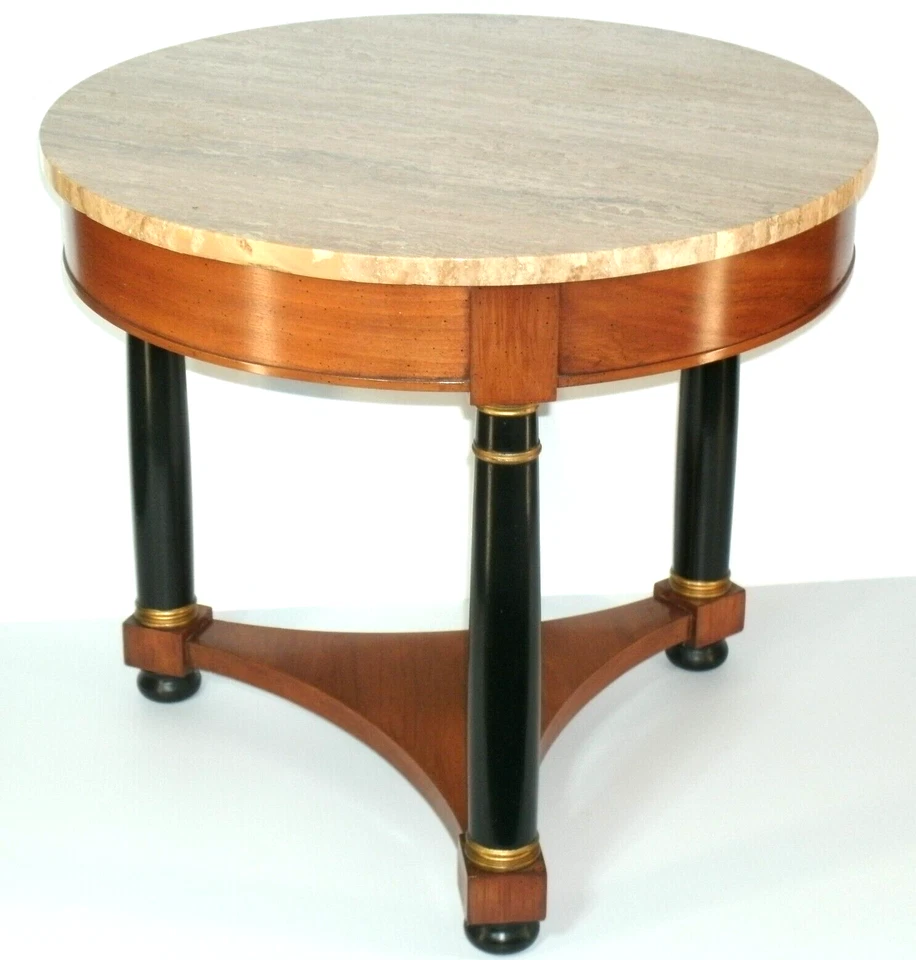 Винтажный приставной столик из французского ореха с итальянским травертиновым верхом от Heritage - Изображение 2 из 4