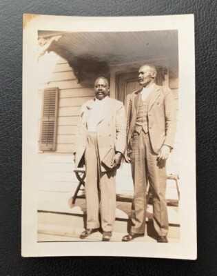1932 REAL BLACK&WHITE PHOTO 2.5X3.5 TWO WELL DRESSED MEN OF COLOR ON HOUSE PORCH